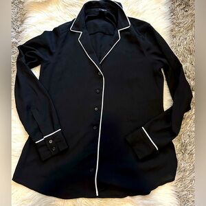 Black Button-Down Shirt with White Trim